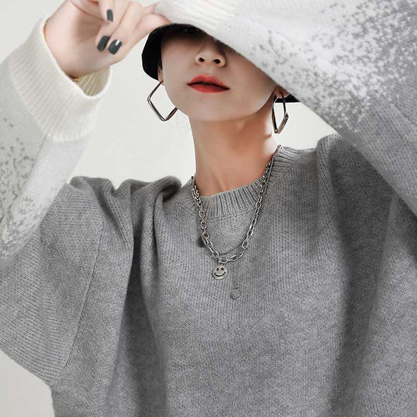 韓国ファッション　ニットセーター　ゆるシルエット　トップス　秋冬　暖かい　厚手セーター
