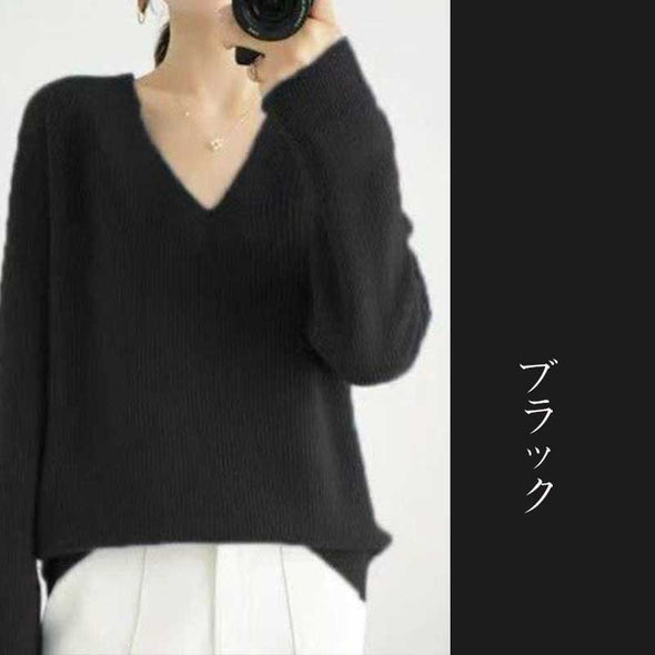 韓国ファッション　Vネック　ニットセーター　多色展開　おしゃれトップス　秋コーデ