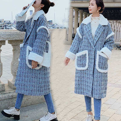 おしゃれコート　ロング　チェック柄　あたたかい　防寒　かわいい　もこもこ　韓国ファッション　冬