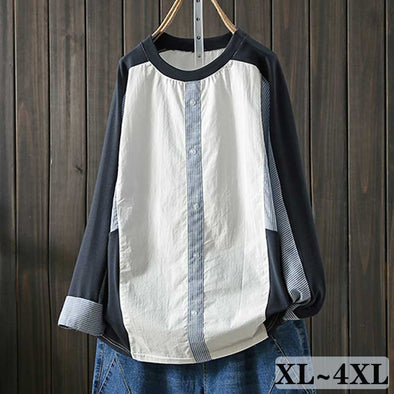 エスニック風　【XL~4XL】　切替　ストライプ　配色　ゆったりおしゃれシャツ　大人カジュアルシャツ