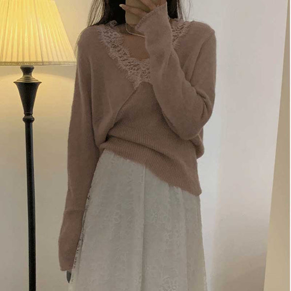 フェミニンニットセーター　おしゃれ　秋冬　かわいい　韓国ファッション　セーター