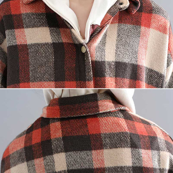 NEW　韓国ファッション　チェック柄　配色　ゆるシルエット　シャツ　ジャケット　厚手生地　アウター　