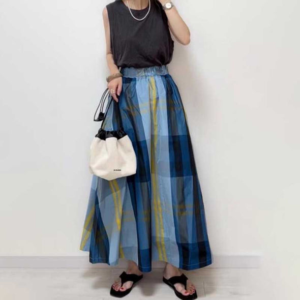 韓国ファッション　チェック柄　Aライン　かわいい　ロングスカート