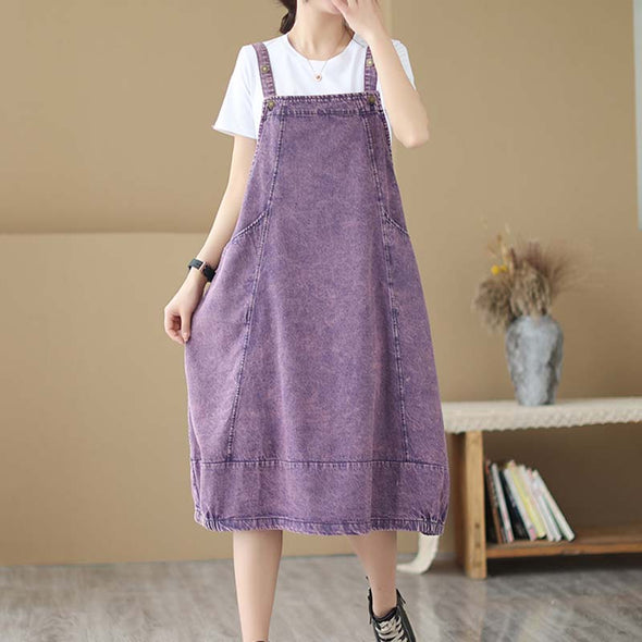 韓国ファッション　デニムワンピース　サロペットワンピース　ジャンパースカート