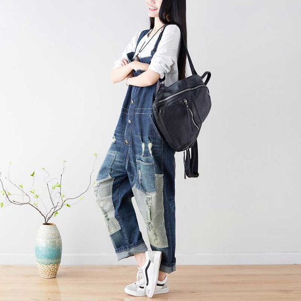 韓国ファッション　ダメージ加工　レディースサロペット　オーバオール
