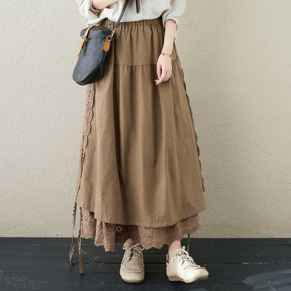 韓国ファッション　レース　Aライン　ロングスカート　森ガール　おしゃれスカート