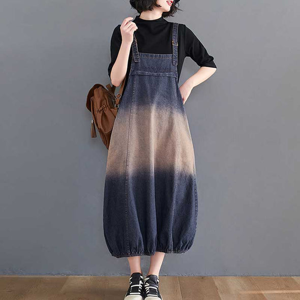 韓国ファッション　おしゃれ　デニムスカート　サロペットワンピース　デニムジャンパースカート