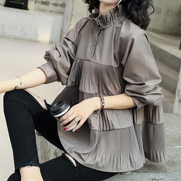 韓国ファッション　レディースブラウス　シャツ　フレア裾　かわいい　おしゃれシャツ