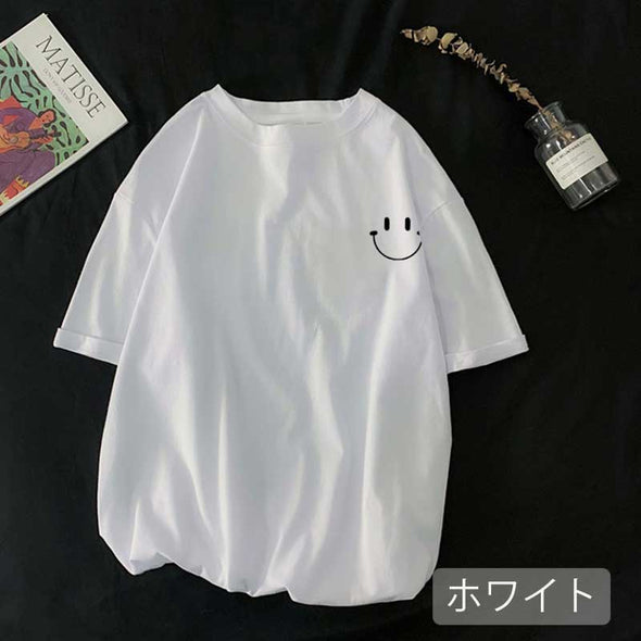 【Ⅿ~5XL】スマイル　ゆるシルエット　夏定番　おしゃれTシャツ