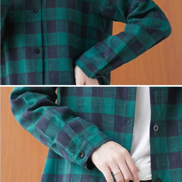 【M~2XL】チェック柄　ロングシャツ　韓国ファッション　お尻すっぽり　おしゃれシャツ