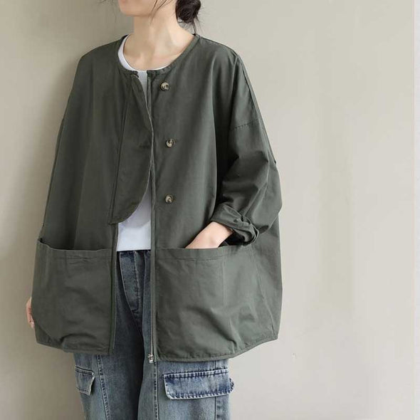 ノーカラージャケット　秋冬アウター　韓国ファッション　羽織　ゆったりサイズ
