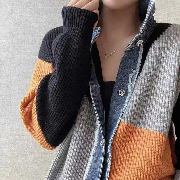 カーディガン　韓国ファッション　切替　ジャケット　ニットジャケットアウター