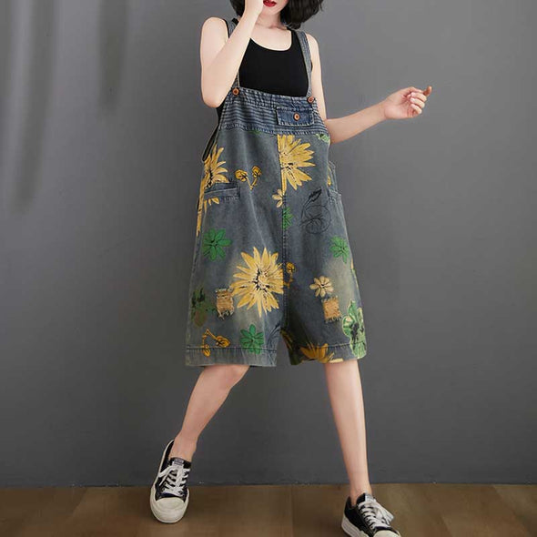夏デニム　韓国ファッション　おしゃれデニムサロペット　ショートデニムパンツ