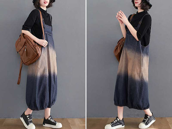 韓国ファッション　おしゃれ　デニムスカート　サロペットワンピース　デニムジャンパースカート