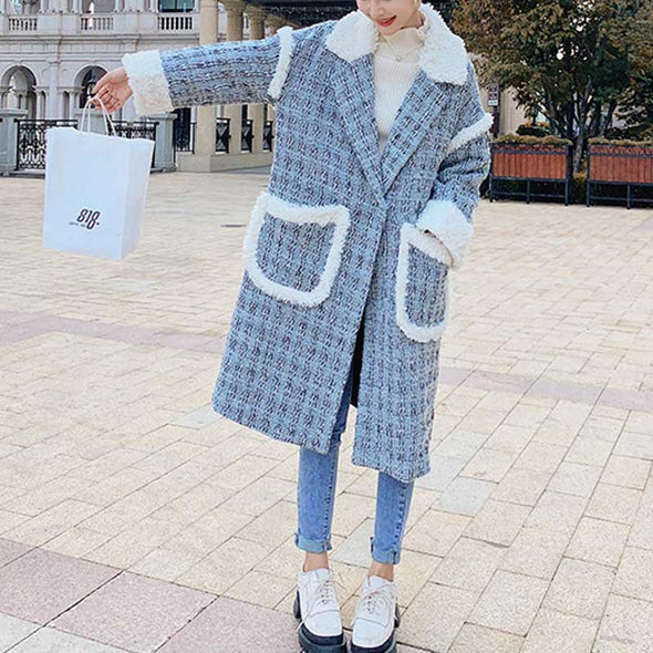 おしゃれコート　ロング　チェック柄　あたたかい　防寒　かわいい　もこもこ　韓国ファッション　冬