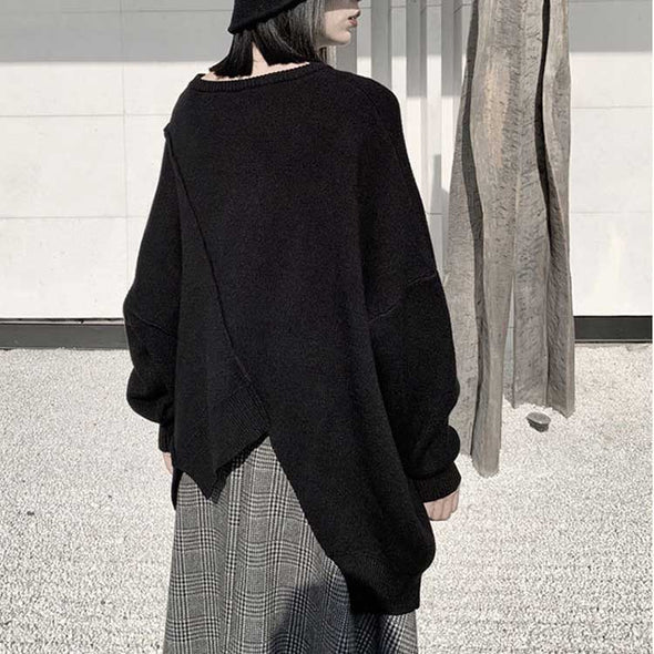 韓国ファッション　アシメ裾　ニットセーター　おしゃれトップス　ゆるシルエット