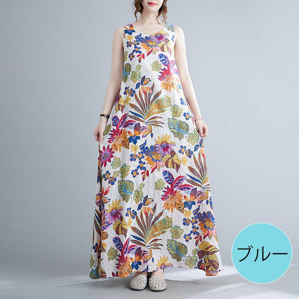 花柄　エスニック花柄　ロング　おしゃれワンピース　ロング/マキシワンピース