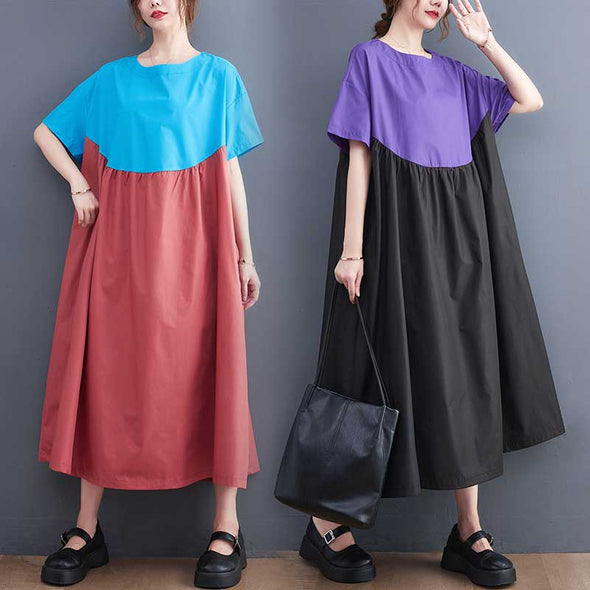 韓国ファッション　夏ワンピ　ロング丈　おしゃれワンピース　半袖　ゆったりサイズ楽ちん