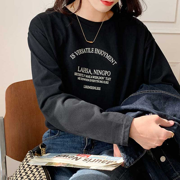 韓国ファッション　レディースTシャツ　ロングTシャツ　おしゃれ　ゆるシルエット　シンプル