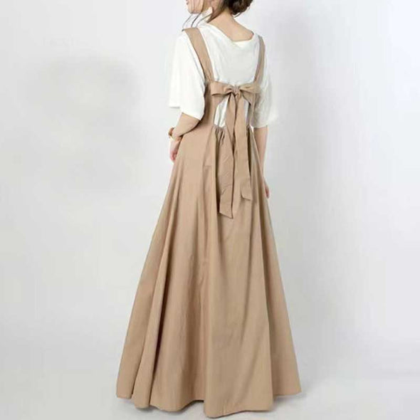 韓国ファッション　おしゃれジャンパースカート　バックシャン　バックリボン　かわいいワンピース
