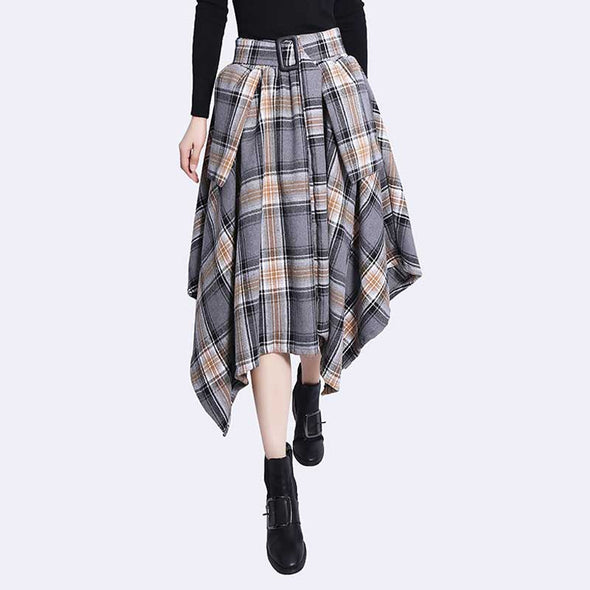 おしゃれスカート　チェック柄　アシメ裾　不規則デザイン　かわいい　スカート
