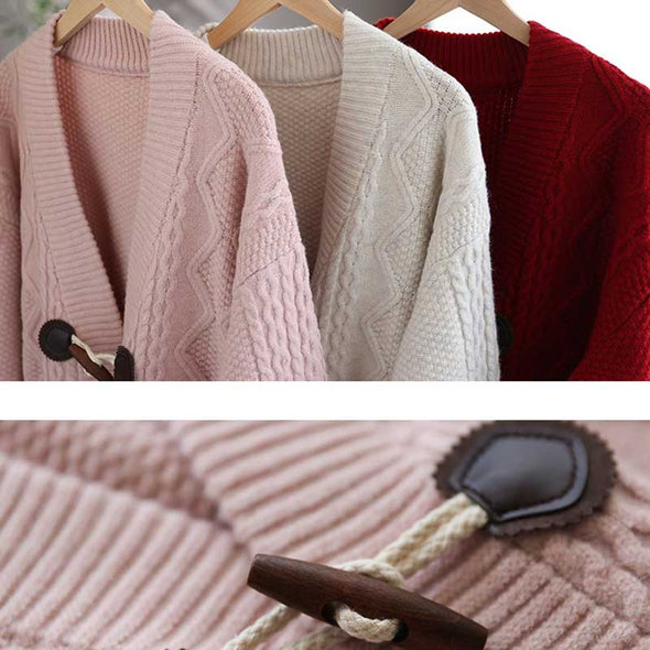 ニットカーディガン　ケーブル編み　厚手　暖かい　秋冬アウター　かわいいカーディガン　ピンク