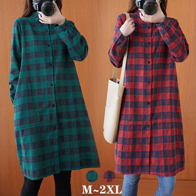 【M~2XL】チェック柄　ロングシャツ　韓国ファッション　お尻すっぽり　おしゃれシャツ