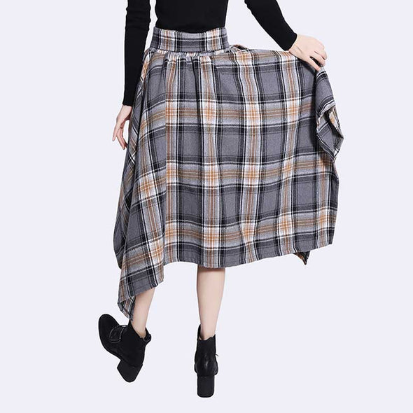 おしゃれスカート　チェック柄　アシメ裾　不規則デザイン　かわいい　スカート