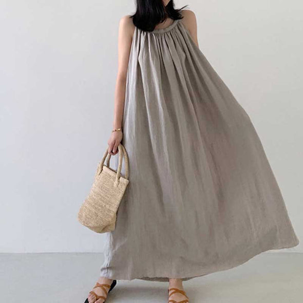 韓国ファッション　ジャンパースカート　夏ワンピース　ロング　体型カバー　