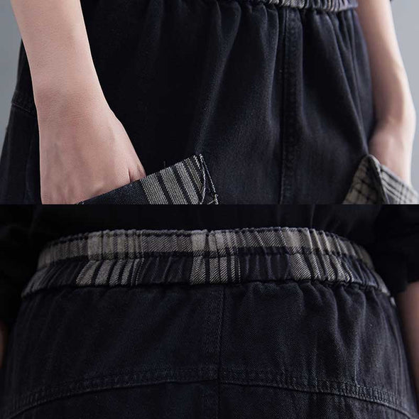 韓国ファッション　チェック柄　ワイド風パンツ　おしゃれボトムス　デニムパンツ
