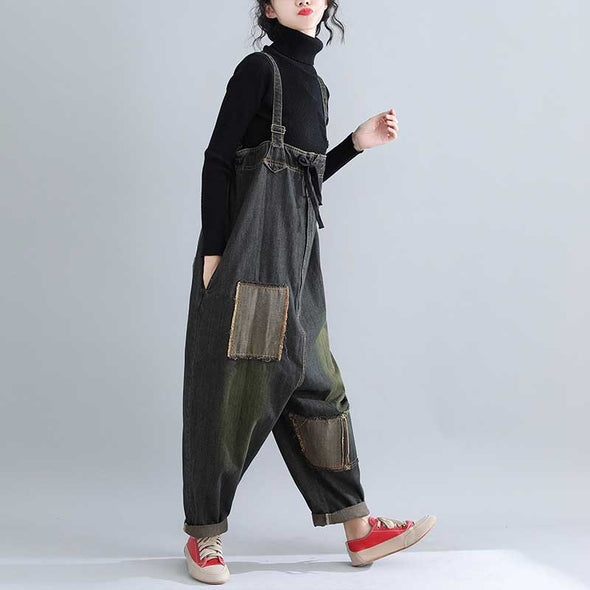 韓国ファッション　ワイド風　デニムパンツ　サロペット　オールインワン　オーバーオール