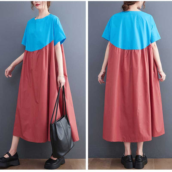 韓国ファッション　夏ワンピ　ロング丈　おしゃれワンピース　半袖　ゆったりサイズ楽ちん