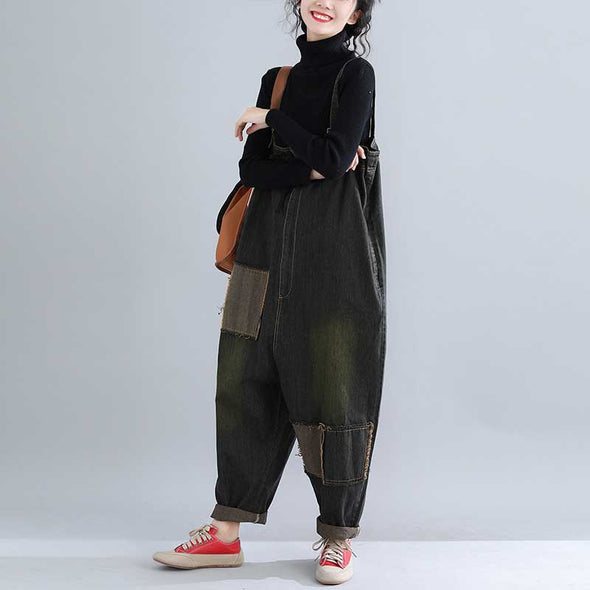 韓国ファッション　ワイド風　デニムパンツ　サロペット　オールインワン　オーバーオール