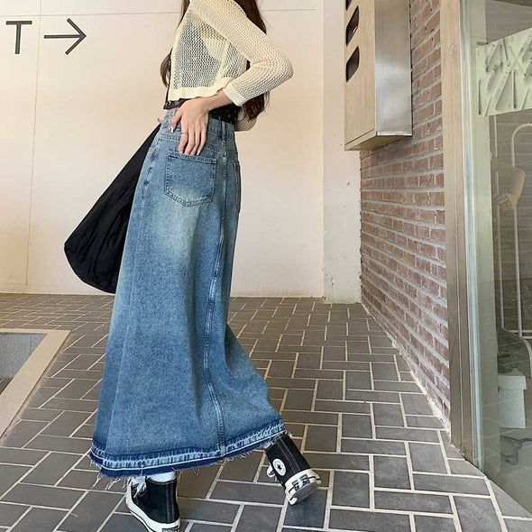 デニムスカート　Aライン　韓国ファッション　ロングスカート